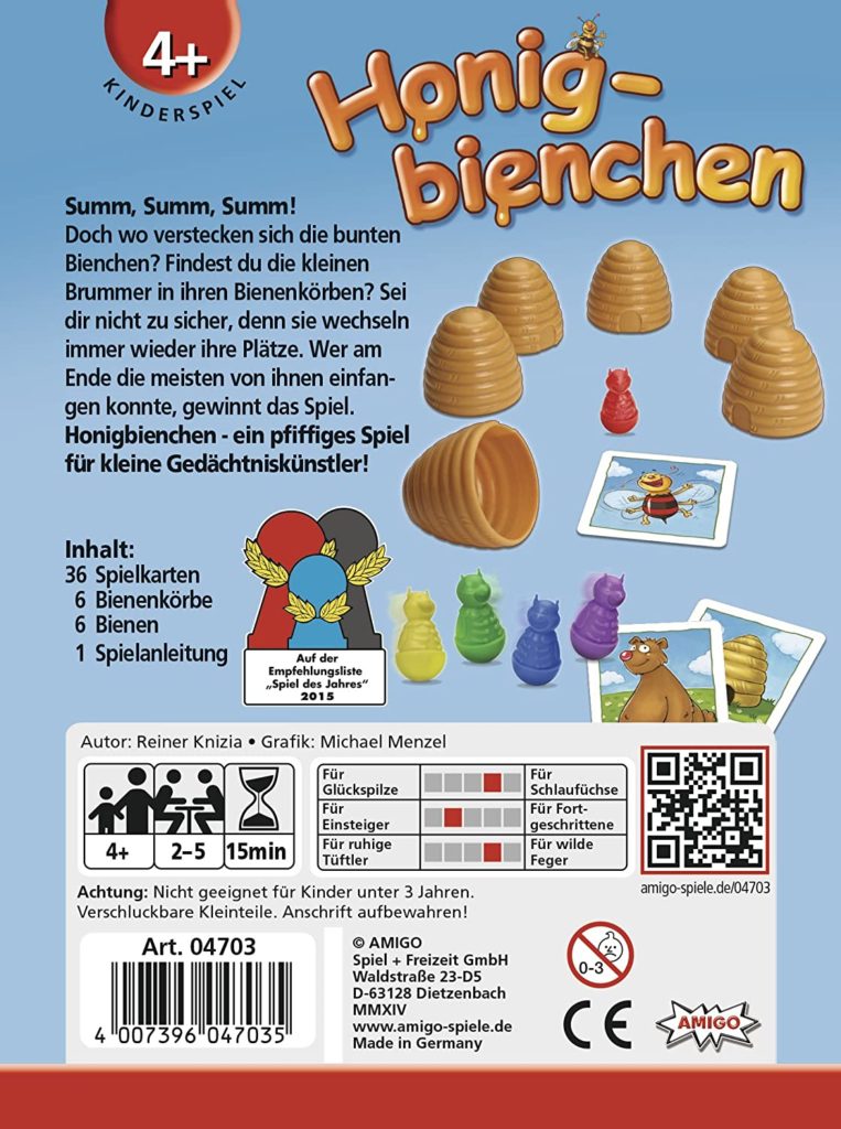 Honigbienchen Rückseite der Spielverpackung